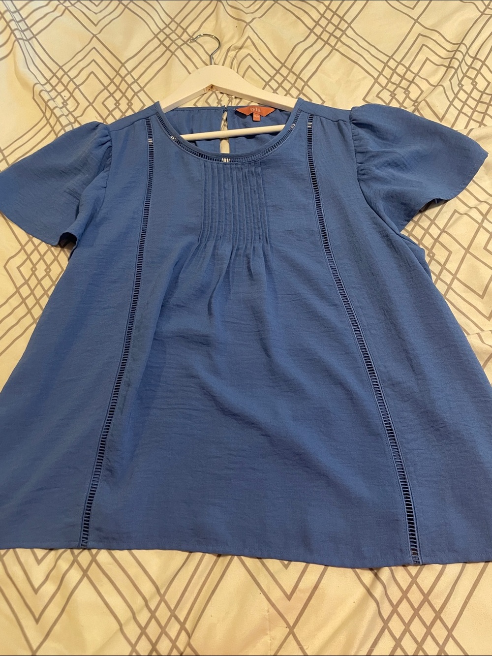 Sky Blue Pintuck Short Sleeve Blouse